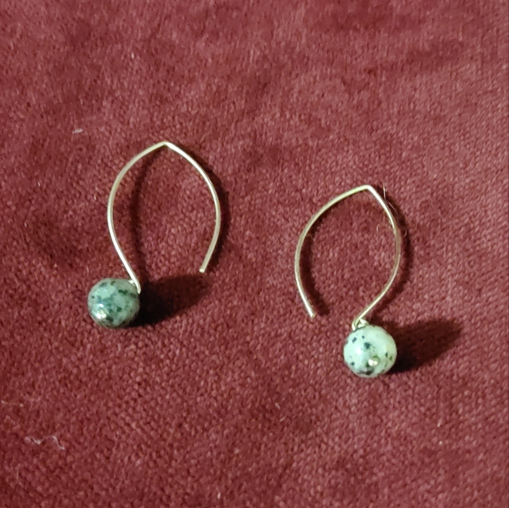3 For $25 Artisan Green/grey Stone Earrings On Sterling Silver Wire